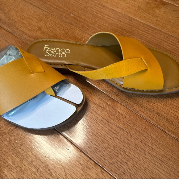 Franco Sarto Mustard Yellow Slide Sandals - Picture 3 of 4